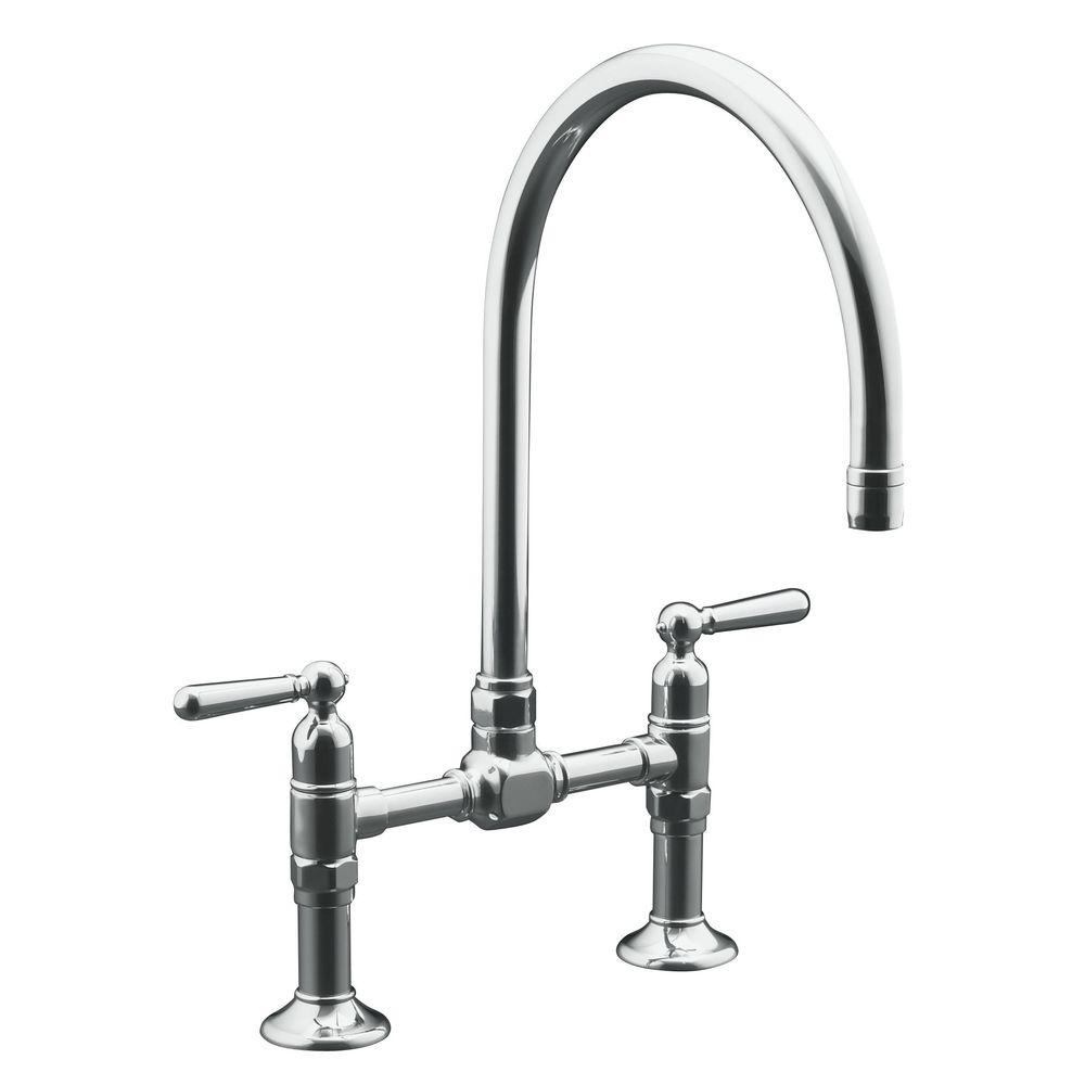 Kohler Hirise 2 Handle Bridge Kitchen Faucet In Brushed Stainless Steel K 7337 4 Bs The Home Depot