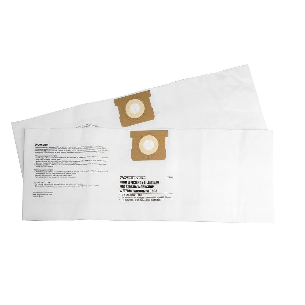 POWERTEC 6 Gal. to 9 Gal. High Efficiency Filter Bags for Ridgid and Workshop... by POWERTEC