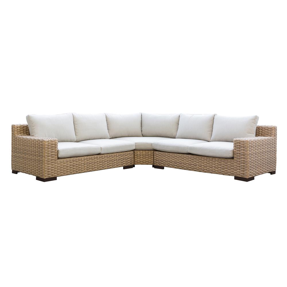 Patio Plus Cabana 3 Piece Wicker Outdoor Sectional Seating Set With Beige Cushions