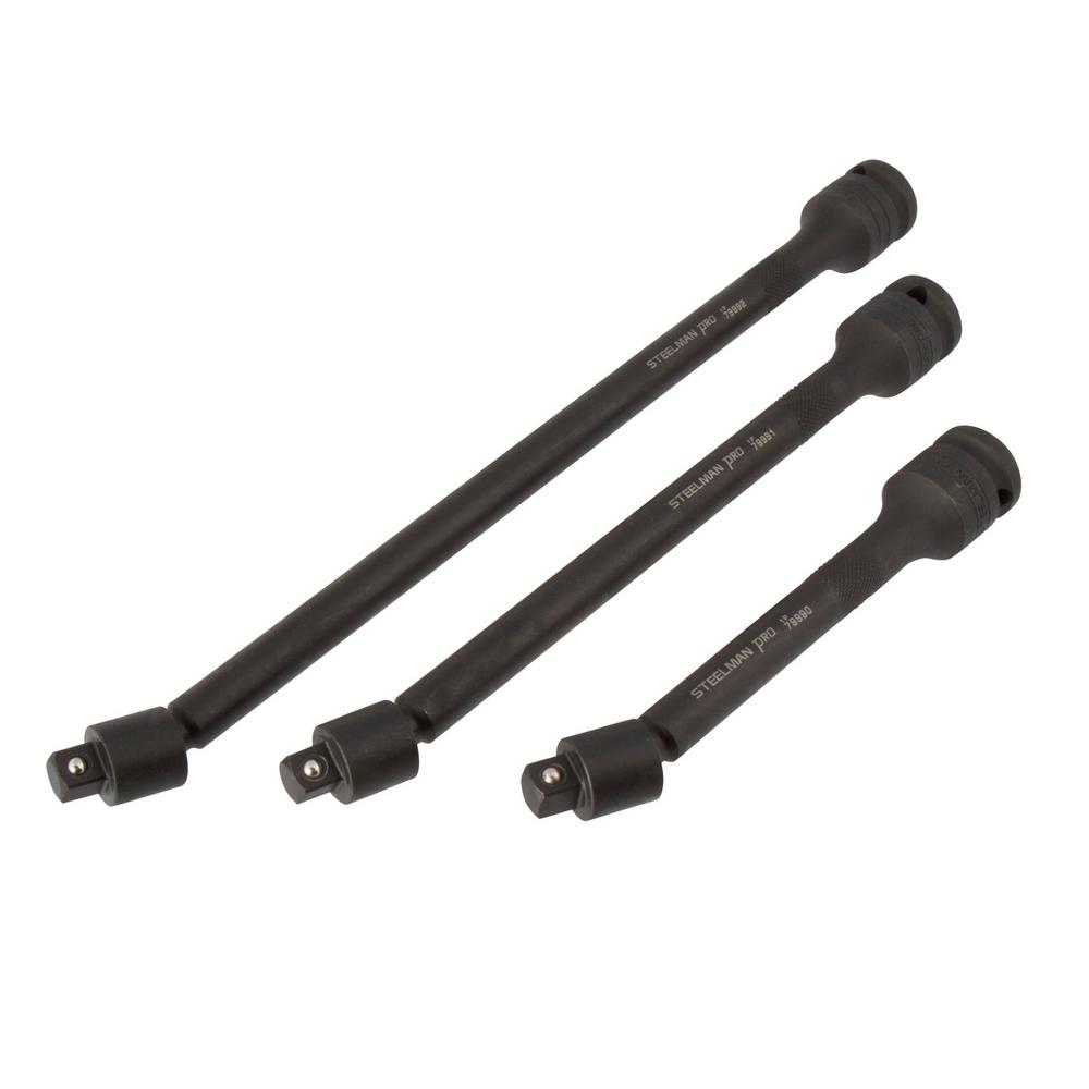 STEELMAN PRO 79989 1/2-Inch Drive, 3/8-Inch Pinless Swivel Impact Extension 3-Piece Set; 6-Inch, 9-Inch, 12-Inch