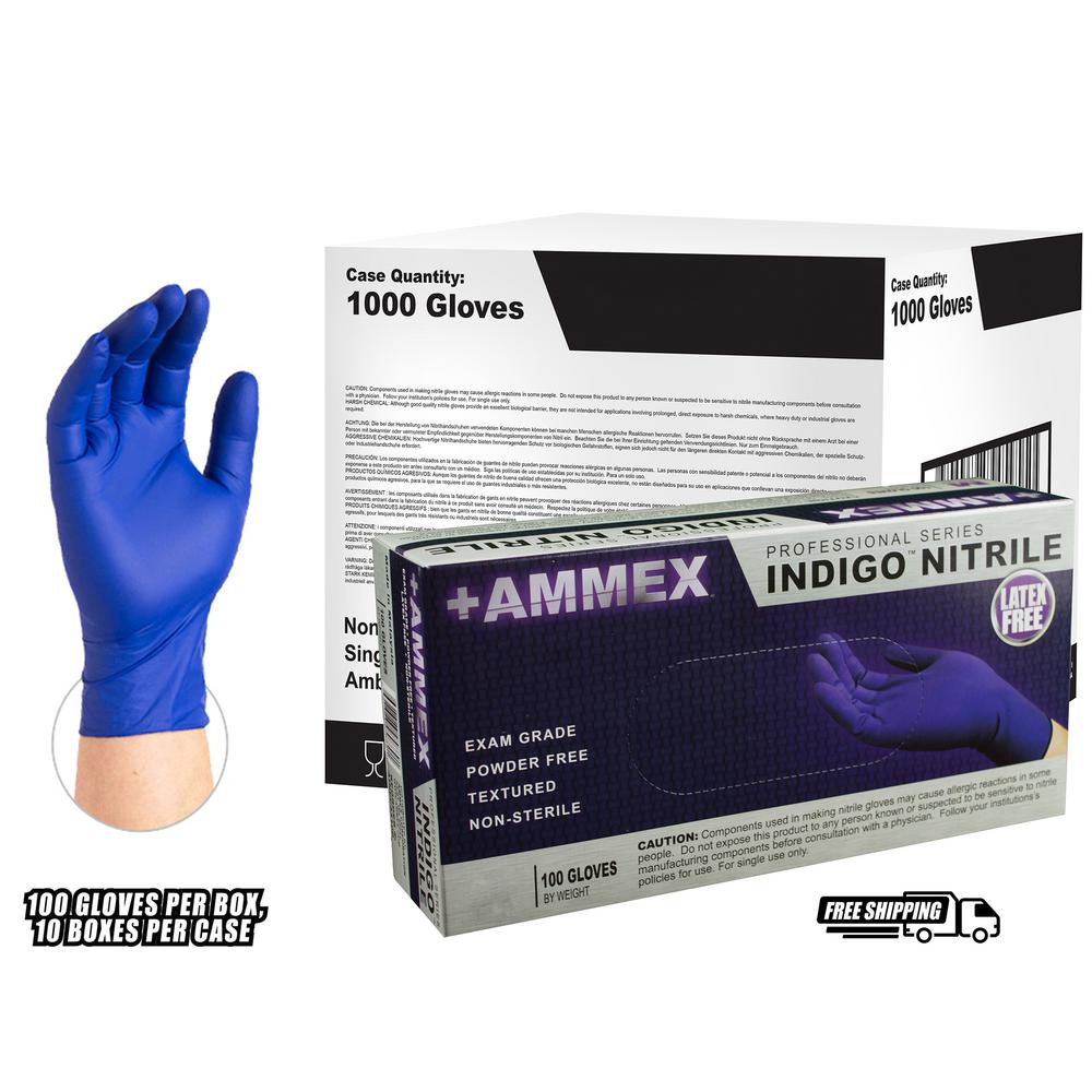 AMMEX Medium Indigo Nitrile Exam Latex Free Disposable Gloves (Case of 1000) by AMMEX