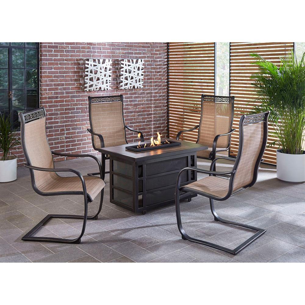 Hanover Monaco 5 Piece Sling Patio Fire Pit Conversation Set