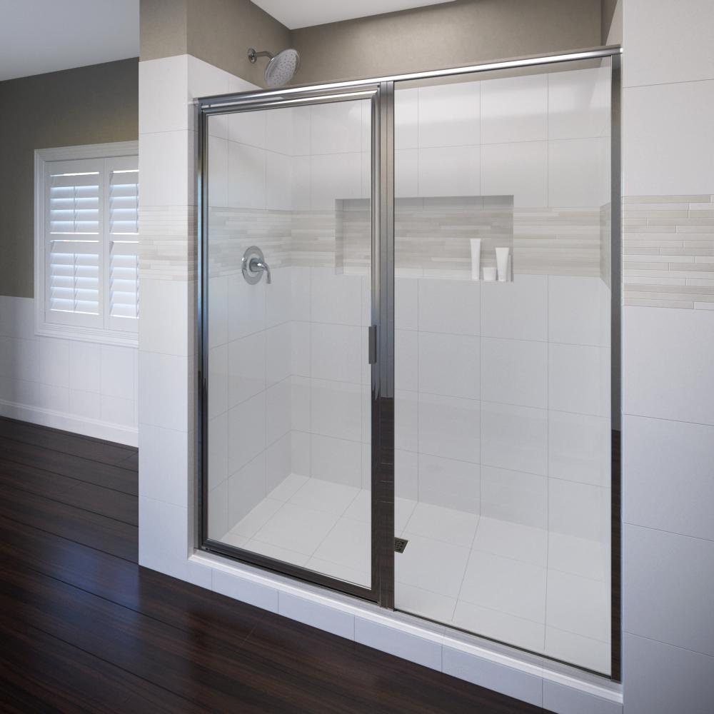 Basco Deluxe 59 In X 72 1 8 Framed Pivot Shower Door Chrome Framed Pivot Shower Door In Chrome With Clear Glass