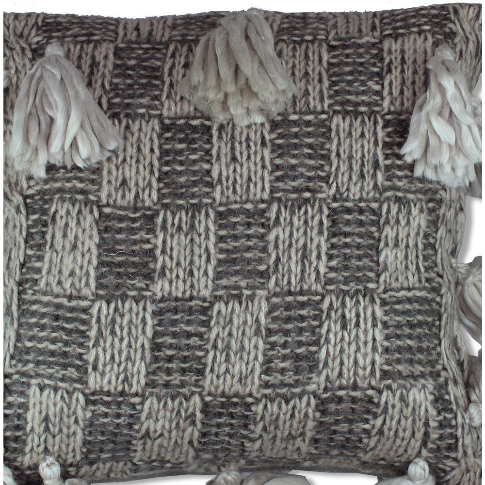 Wool Checkered Gray Down Alternative 18 In X 18 In Tassel Throw
