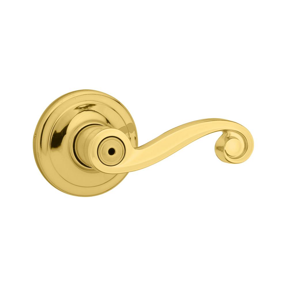 Kwikset Lido Polished Brass Privacy Bed/Bath Door Lever730LL 3 6AL RCS