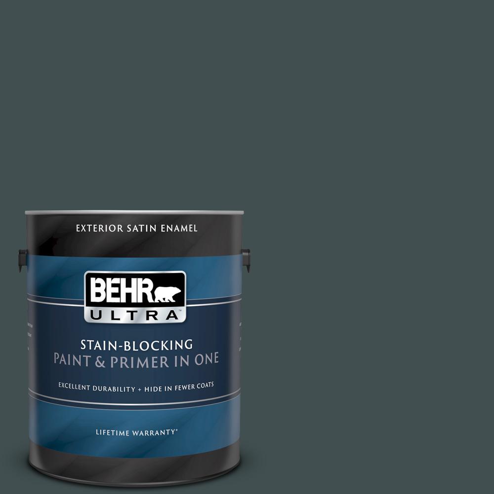 BEHR ULTRA 1 gal. MQ644 Black Evergreen Satin Enamel Exterior Paint