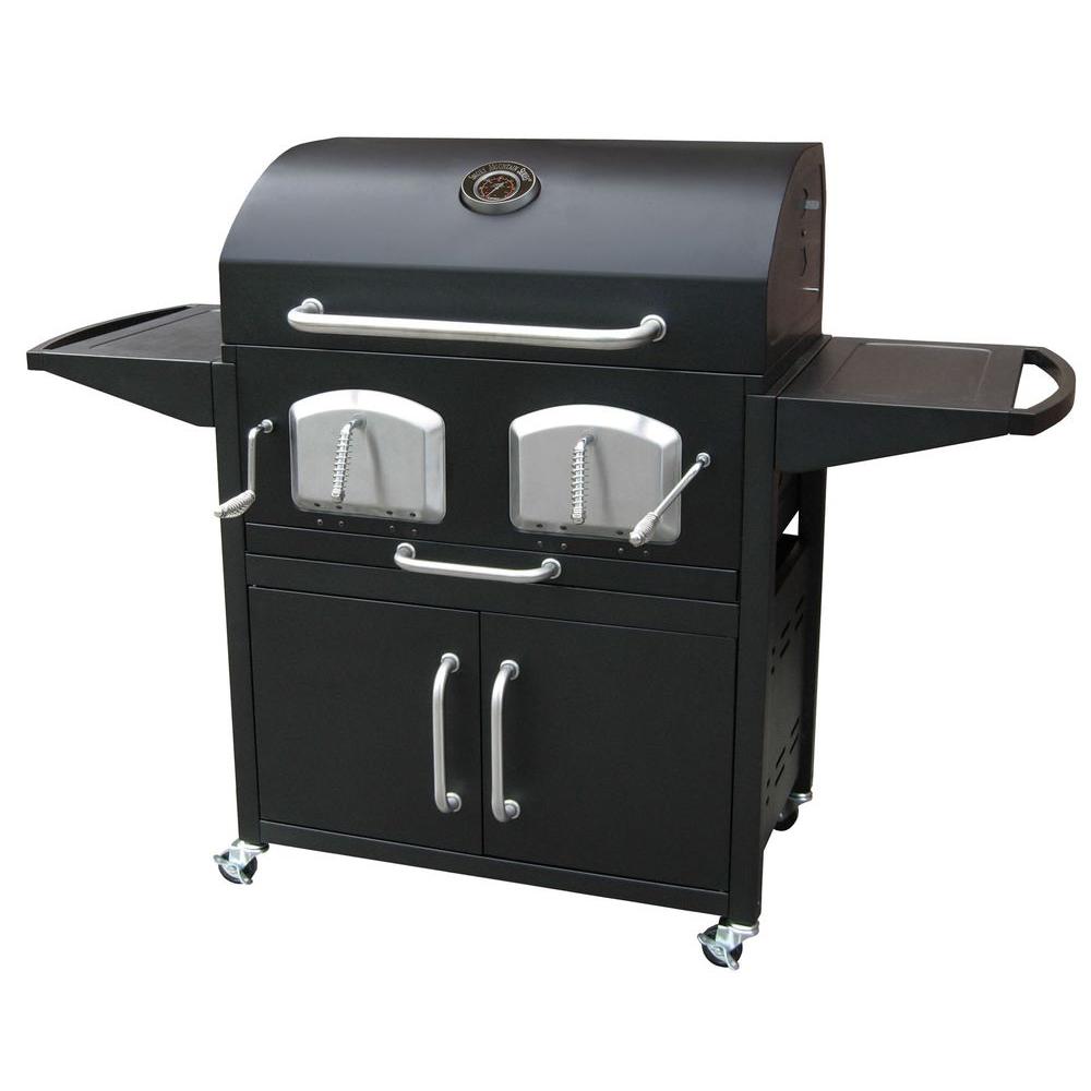 Kitchenaid Cart Style Charcoal Grill In Black With Foldable Side Bravo Premium Charcoal Grill In Black