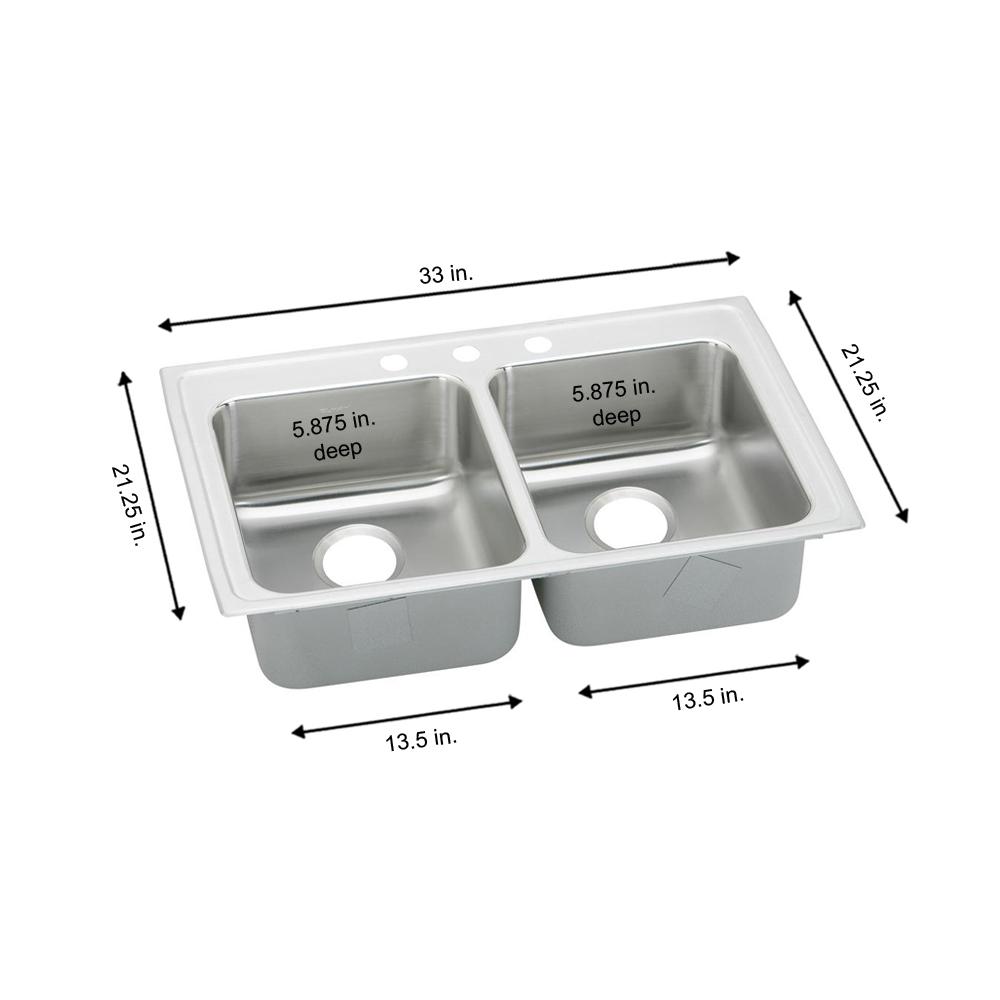 Elkay Lustertone Drop In Stainless Steel 33 In 3 Hole Double Bowl Ada Compliant Kitchen Sink With 6 In Bowls Lrad3321603 The Home Depot