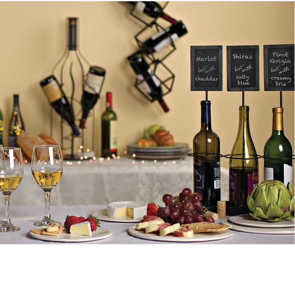 Lone Elm Studios 3Bottle Metal Black Wine Rack with Chalkboard Labels