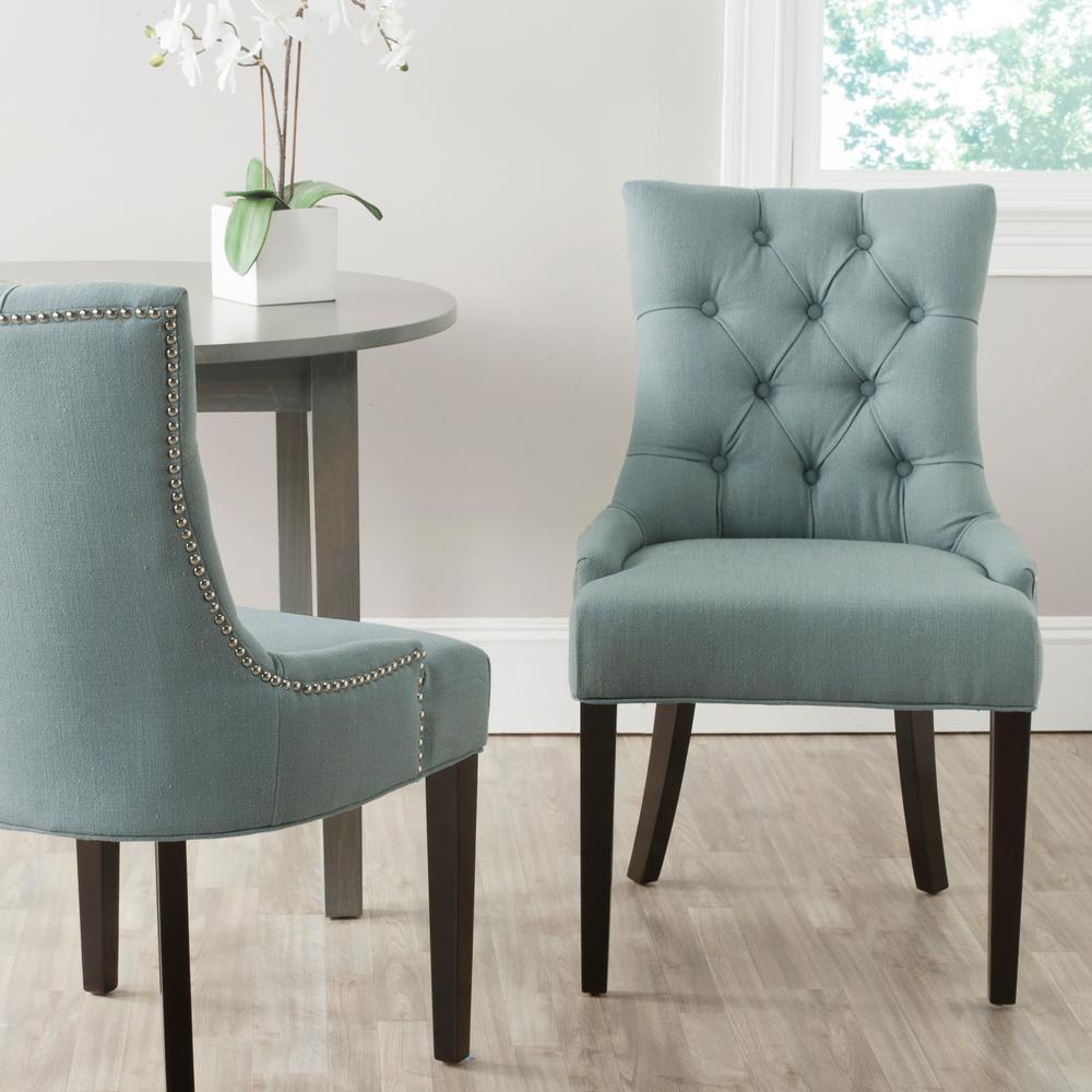 Safavieh Abby Sky Blue Espresso Linen Blend Side Chair Set Of 2