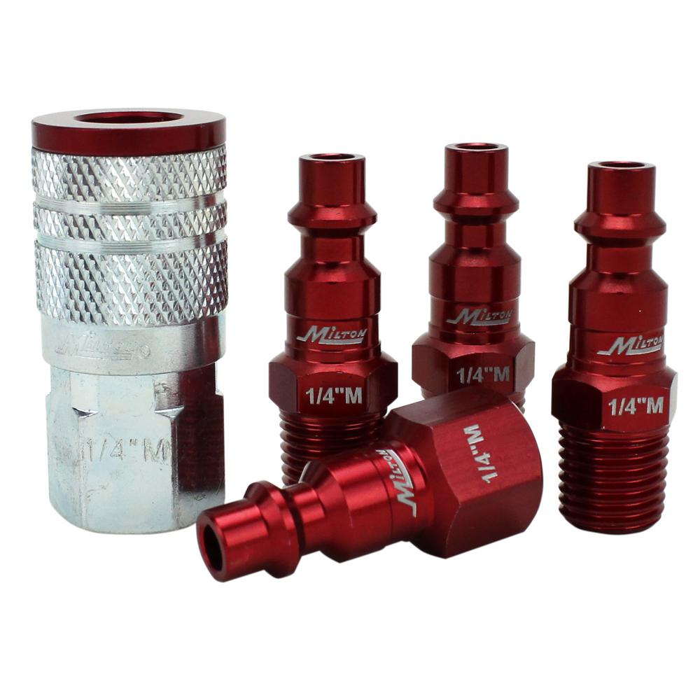 Milton Industries Inc Colorfit By Milton Coupler And Plug Kit M Style Red 14 In Npt 5 Piece 7443