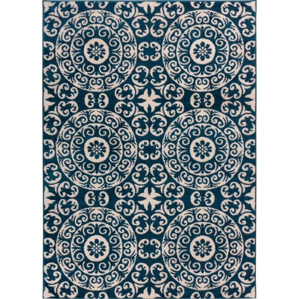 Well Woven Sydney Petra Palatial Moroccan Tile Navy Blue 7 ft. 10 in. x 10 ft. 6 in. Modern Area
