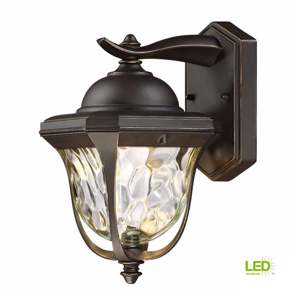 Envirolite 11 In Led Aged Bronze Patina Outdoor Wall Lantern With Led Aged Bronze Patina Outdoor Wall Lantern With Clear Hammered Glass Shade