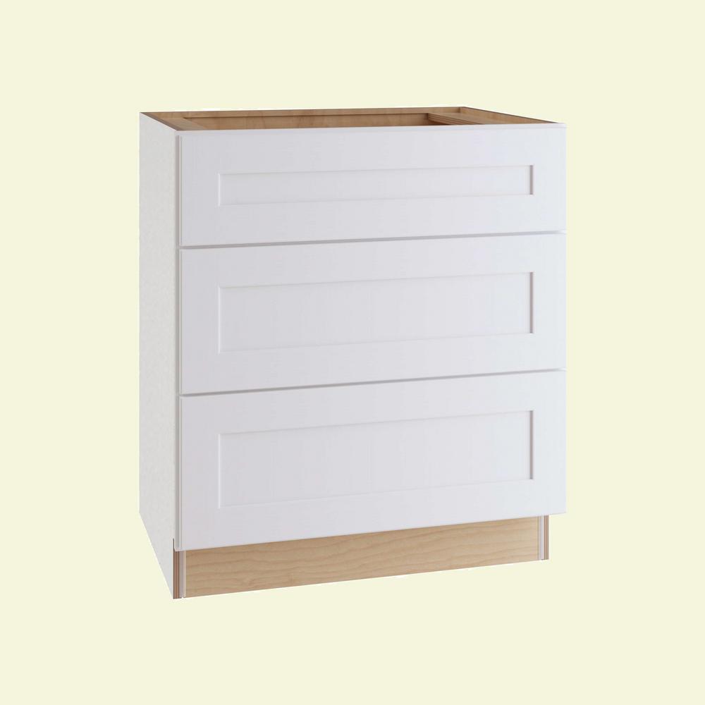 Home Decorators Collection Newport Assembled 24x34 5x24 In Plywood Shaker 3 Drawer Base Kitchen Cabinet Soft Close Drawers In Painted Pacific White Bd24 Npw The Home Depot