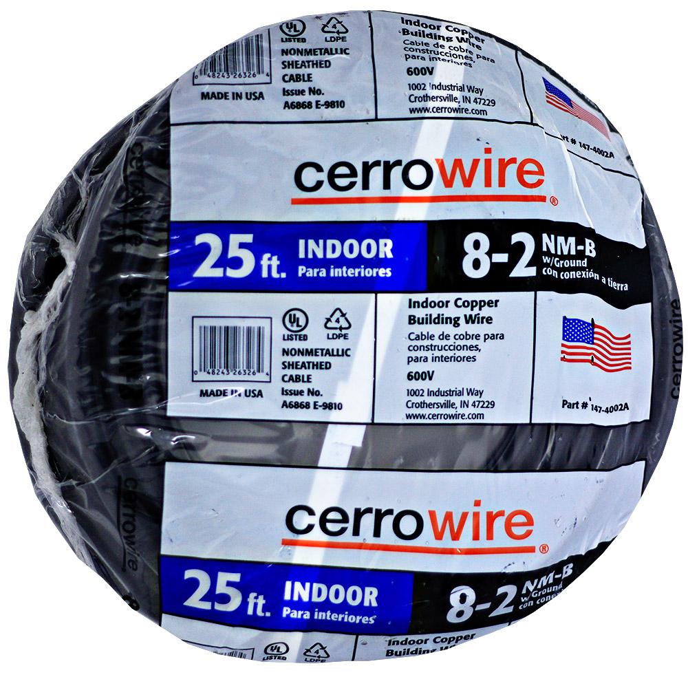 Cerrowire 147-4002B 50-Feet 8/2 NM-B Stranded with Ground Wire Black