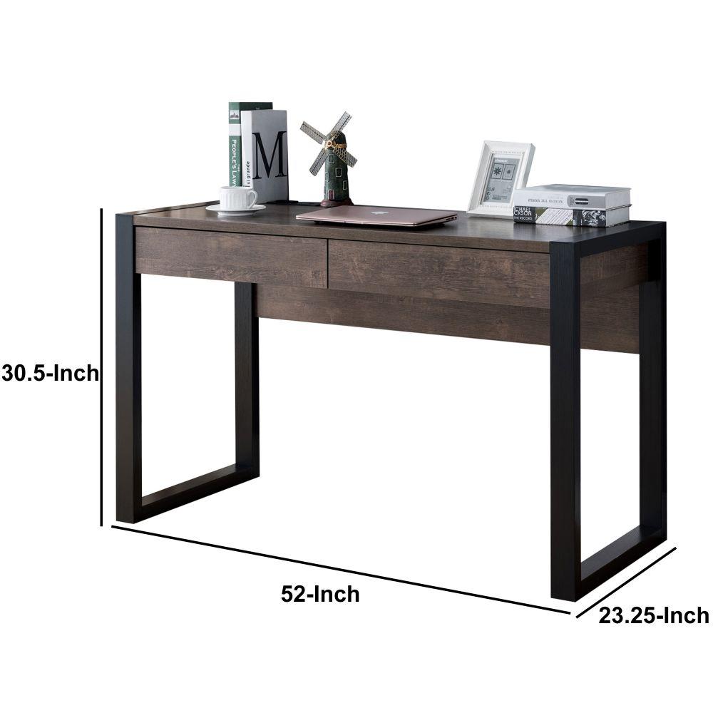 Benjara Black And Brown Rectangular Wooden Desk With Electric
