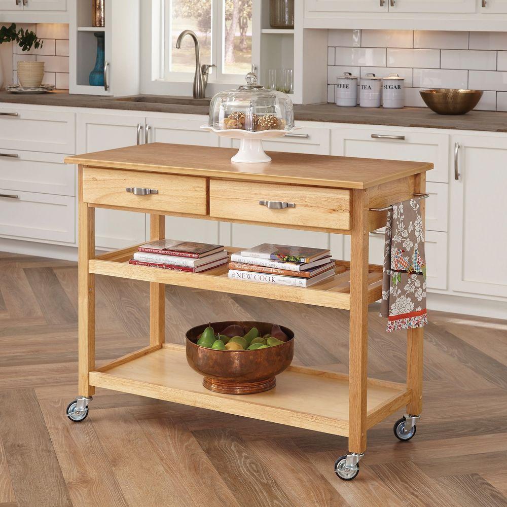 Homestyles Natural Kitchen Cart With Storage 5216 95 The Home Depot