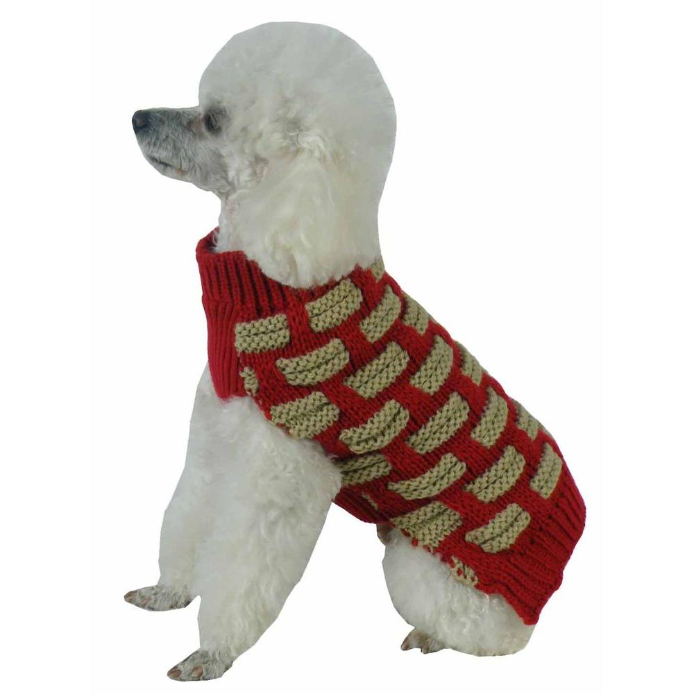 PET LIFE Medium Red and Beige Fashion Weaved Heavy Knit Designer Ribbed ...