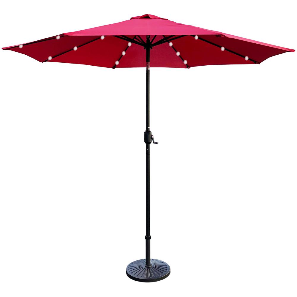 Maypex 9 ft. Steel Market Crank and Tilt Round Solar Light Patio Umbrella in Red300260R The