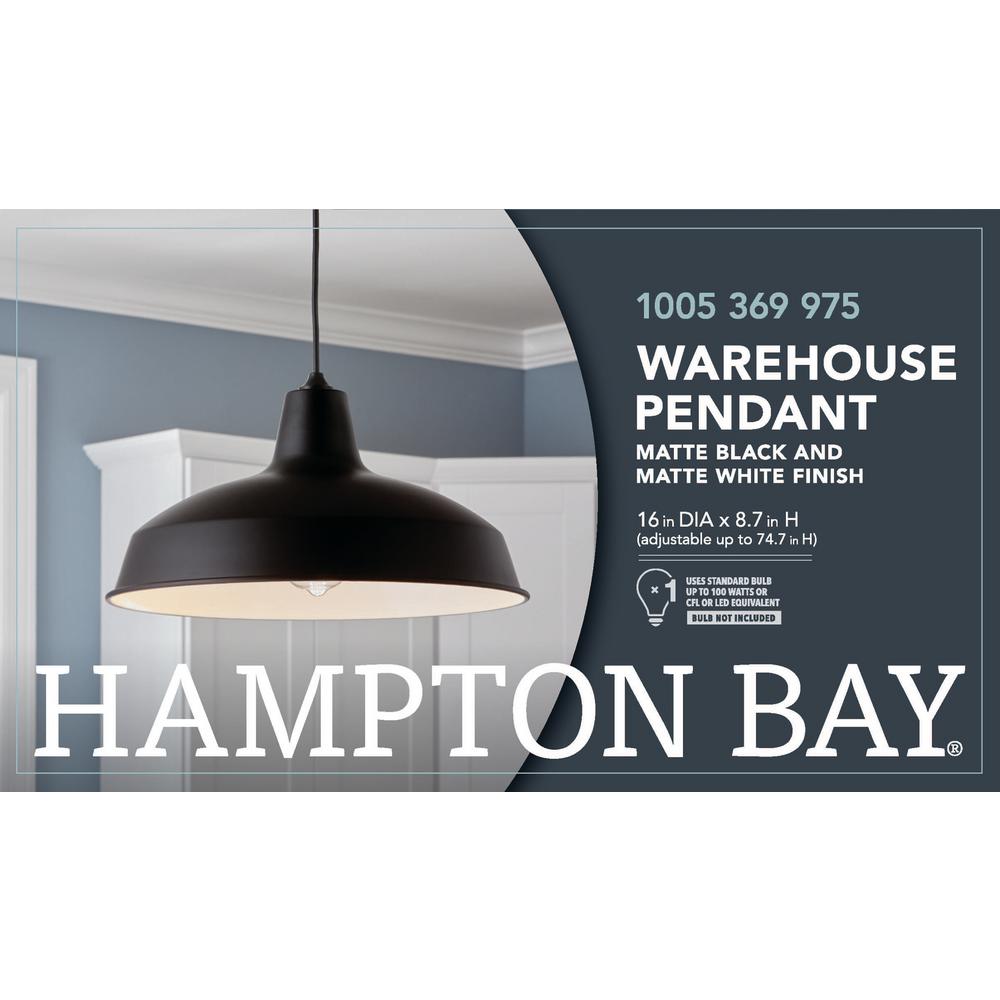 Hampton Bay 1 Light Black Warehouse Pendant With Metal Shade Af 1032r Bk The Home Depot - Hampton Bay Warehouse Pendant