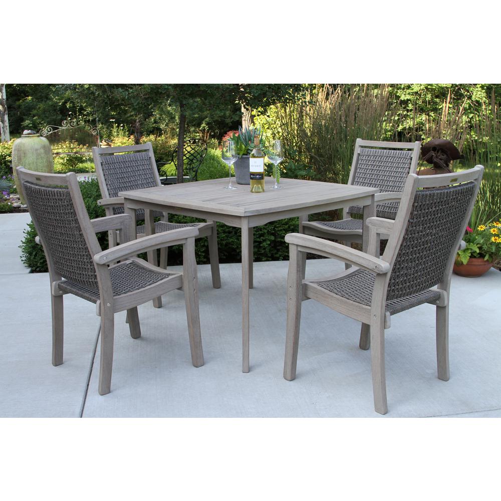 Unbranded Grey Wash Eucalyptus And Driftwood Grey 5 Piece Wicker Square Outdoor Dining Set Set Gw42445gr The Home Depot