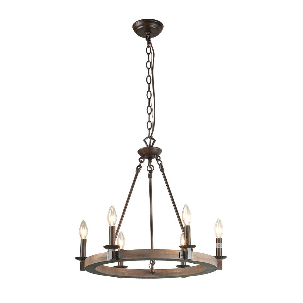 Lnc 6 Light Bronze Wood Chandelier A03300 The Home Depot