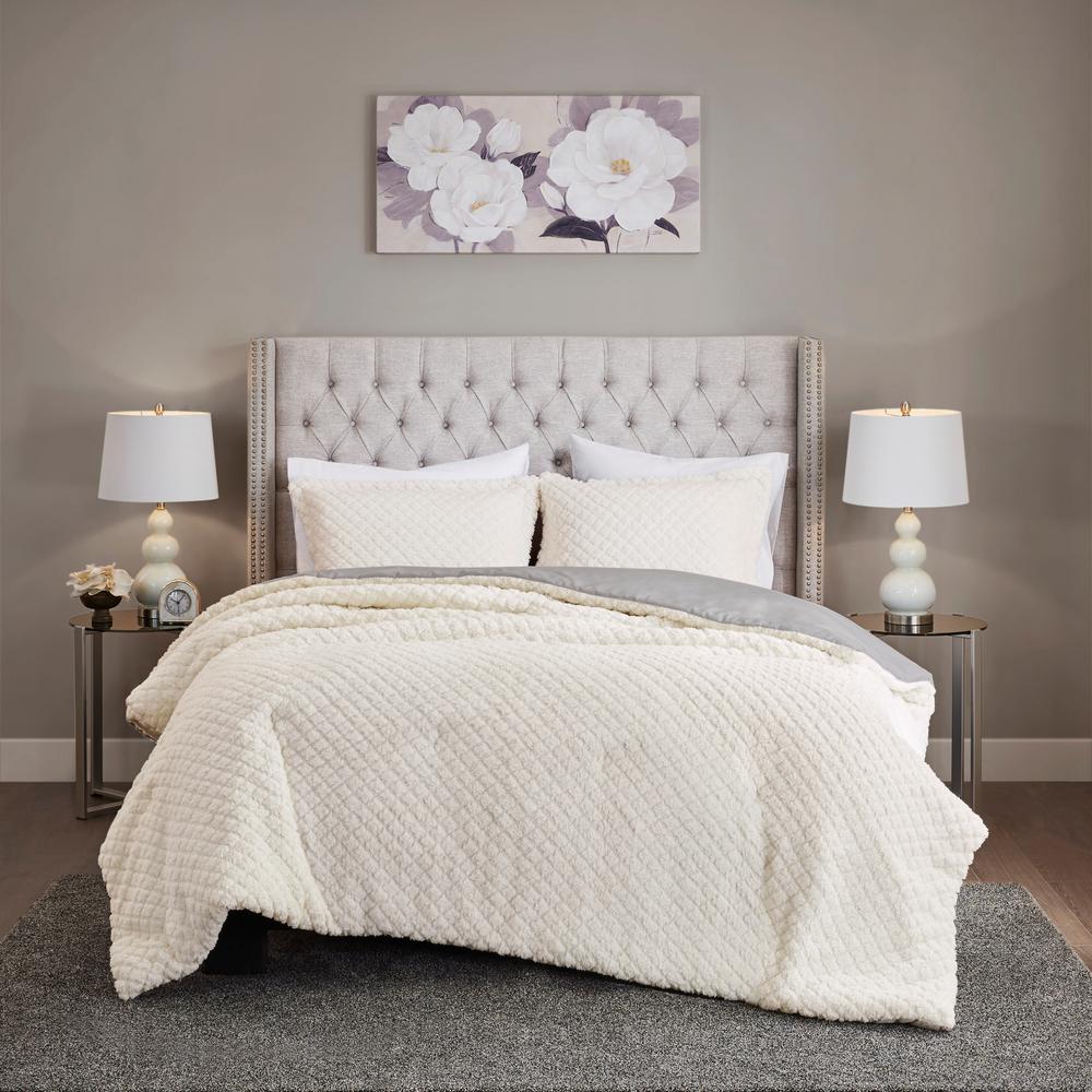 Madison Park Colden 3 Piece Ivory Grey King Textured Comforter Set