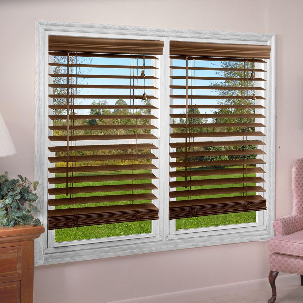 Perfect Lift Window Treatment Dark Oak 2 In Textured Faux Wood Textured Faux Wood Blind 45 In W X 48 L