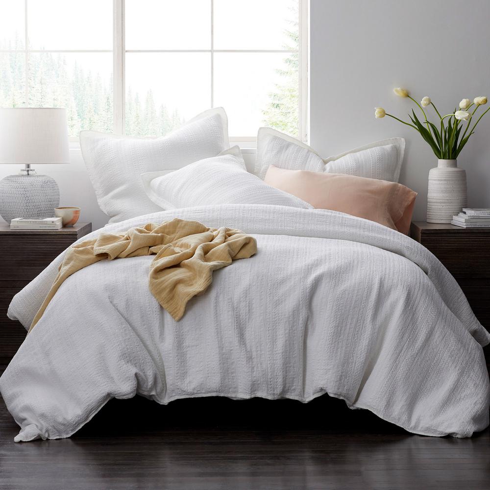 The Company Store Interwoven White Solid Cotton Blend Twin Duvet Cover ...