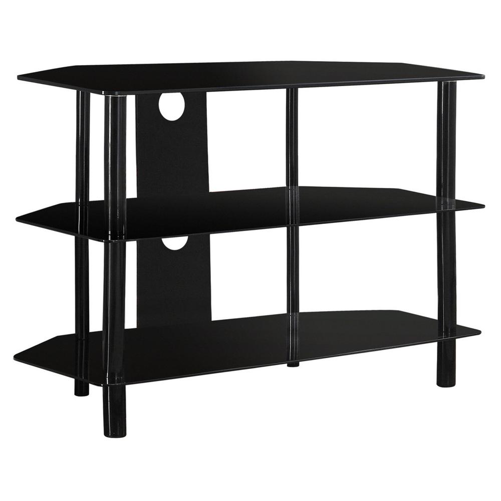 Black Glass Black Metal Tv Stand Hd2506 The Home Depot