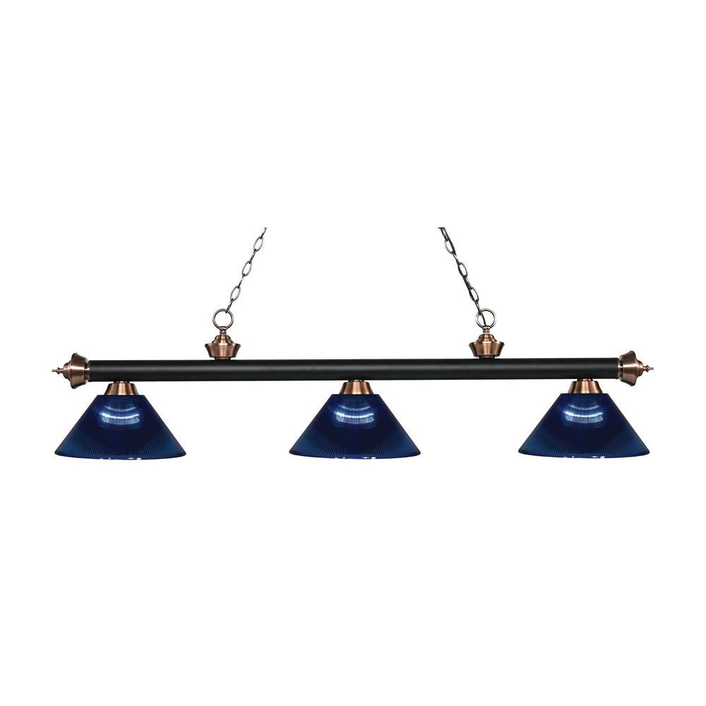 Filament Design 3 Light Matte Black And Antique Copper Island Filament Design 3 Light Matte Black And Antique Copper Island With Dark Blue