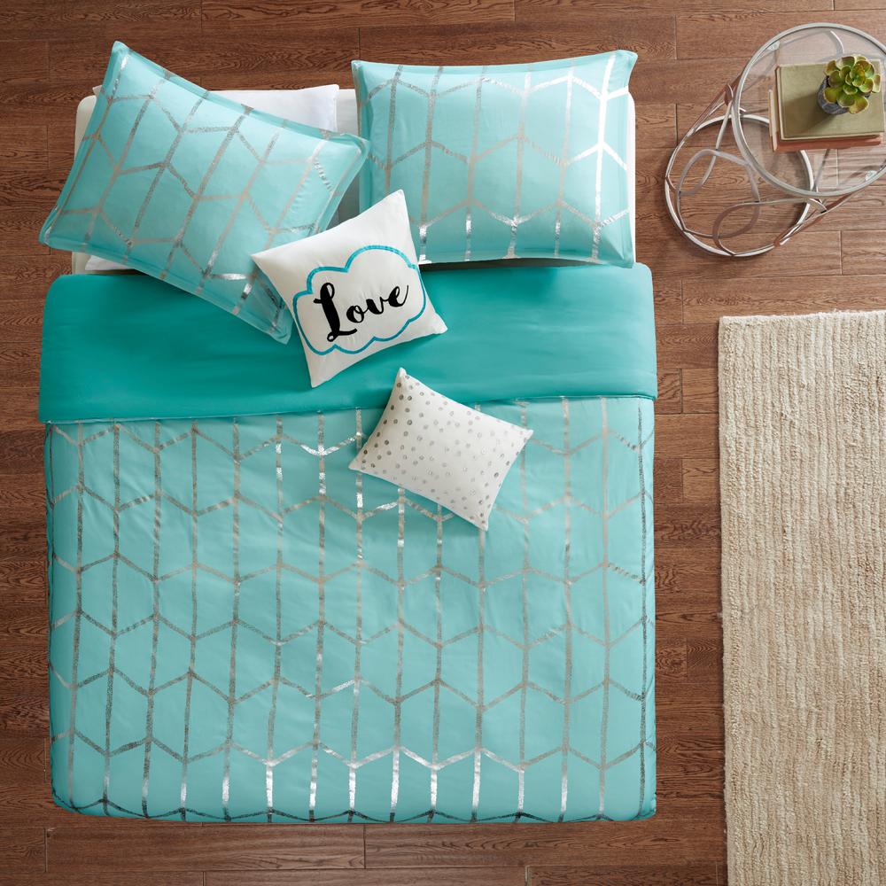 Intelligent Design Khloe 4Piece Aqua/Silver Twin/Twin XL Geometric