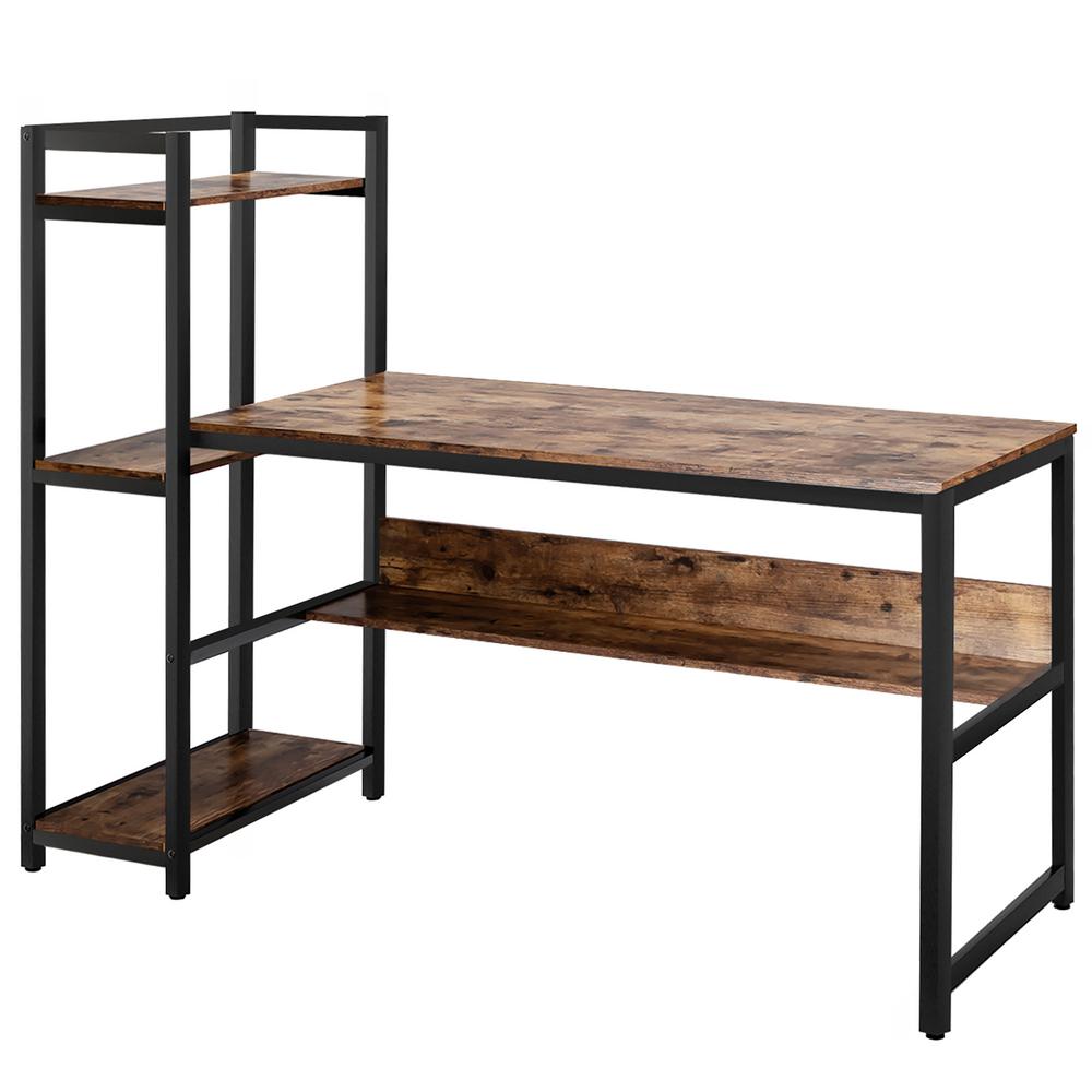 Costway 59 In Rustic Brown Computer Desk With 4 Tier Storage Shelves Hw65966tn The Home Depot