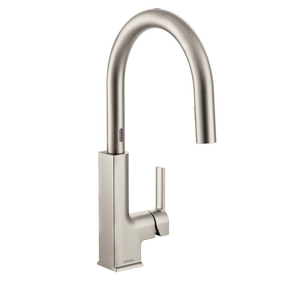 Moen Sto Single Handle Pull Down Sprayer Touchless Kitchen Faucet With Motionsense And Power Clean In Spot Resist Stainless S72308esrs The Home Depot