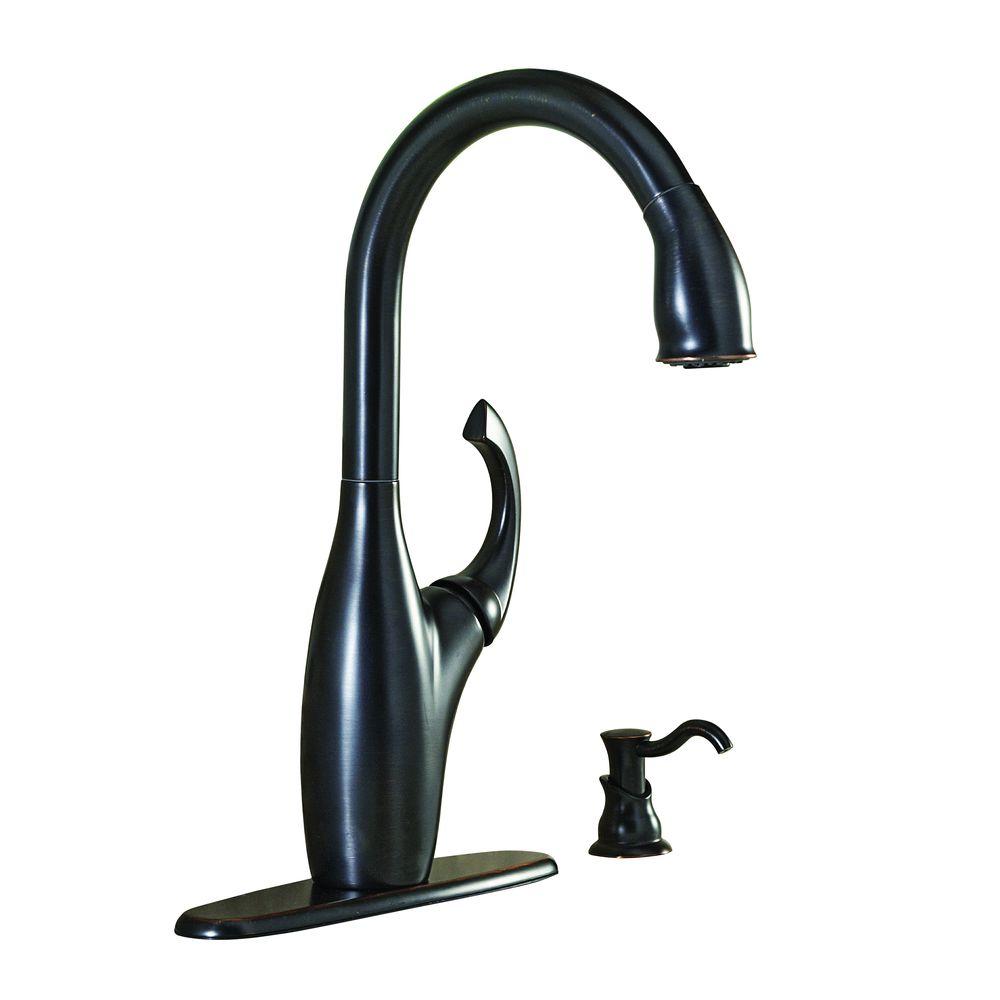 Glacier Bay Contemporary Single-Handle Pull-Down Sprayer Kitchen Faucet with Soap Dispenser in Mediterranean Bronze