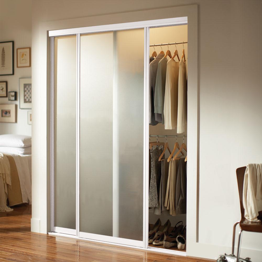 Contractors Wardrobe 48 In X 81 In Silhouette 1 Lite White Aluminum Frame Mystique Glass Interior Sliding Door