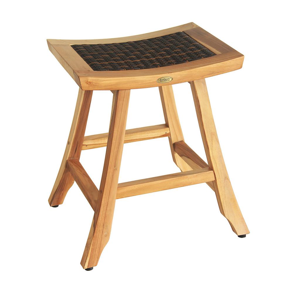EcoDecors Satori 24 in. H Natural Teak Counter Stool with Indoor Outdoor Viro RattanVED1250