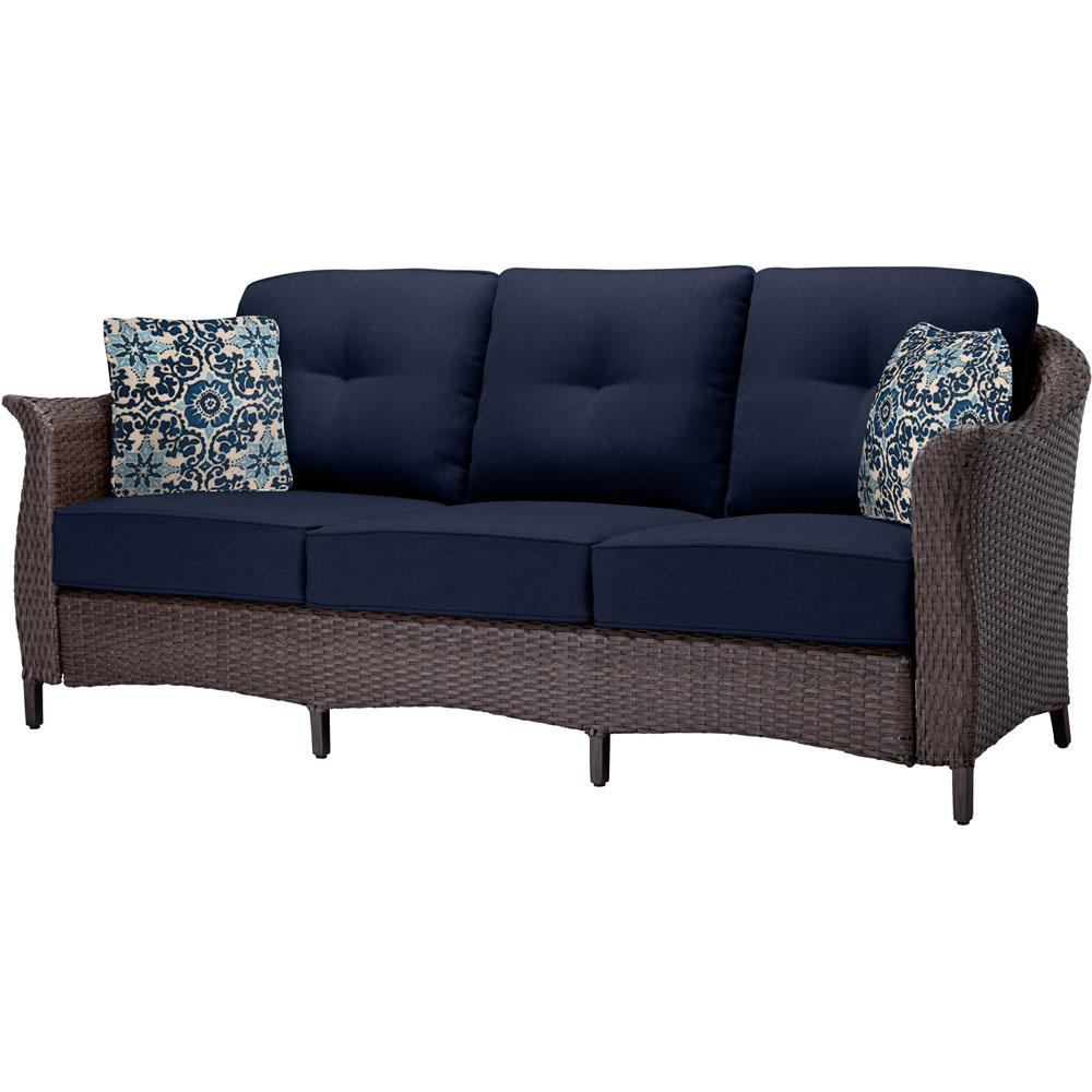 Hanover Gramercy 4 Piece All Weather Wicker Patio Seating Set With Navy Blue Cushions Gramercy4pc Nvy The Home Depot