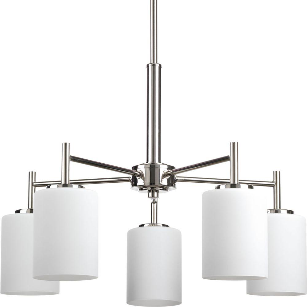 Progress Lighting Replay 5 Light Polished Nickel Chandelier With Progress Lighting Replay 5 Light Polished Nickel Chandelier With Etched White Glass
