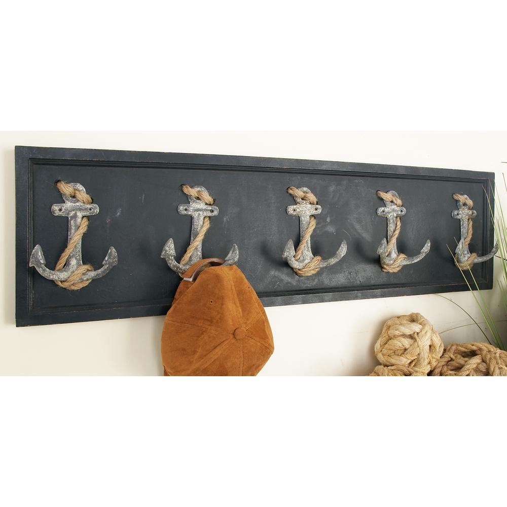 36 inch x 10 inch Nautical Anchor and Twine Wall Hook Rack
