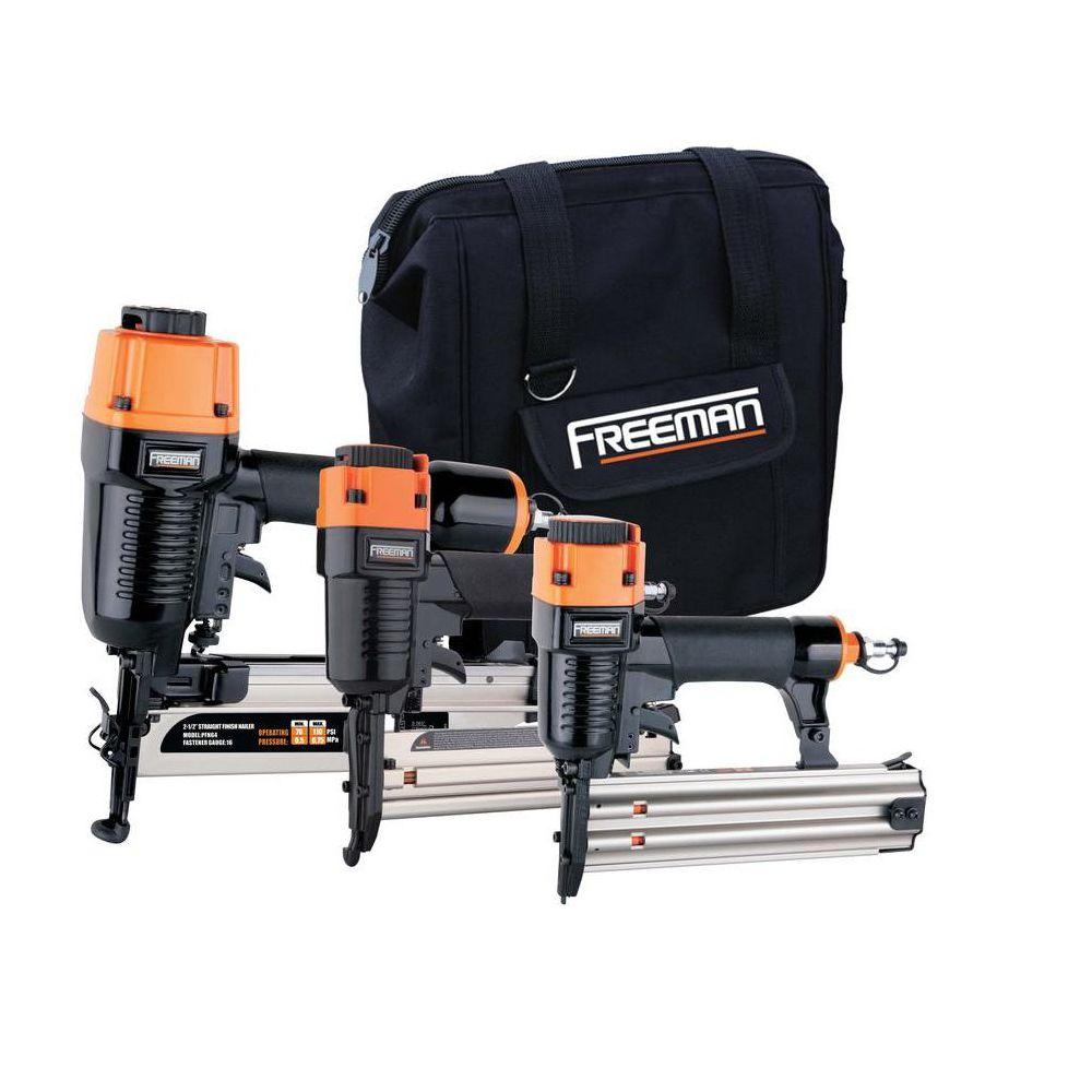 Freeman Pneumatic 3Piece Kit with 16Gauge Finish Nailer, 18Gauge
