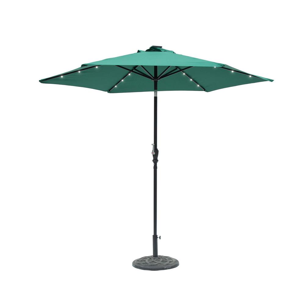 Sun Ray 9 Ft Round 6 Rib Steel Solar Lighted Market Patio Umbrella In Hunter Green 841033 The Home Depot