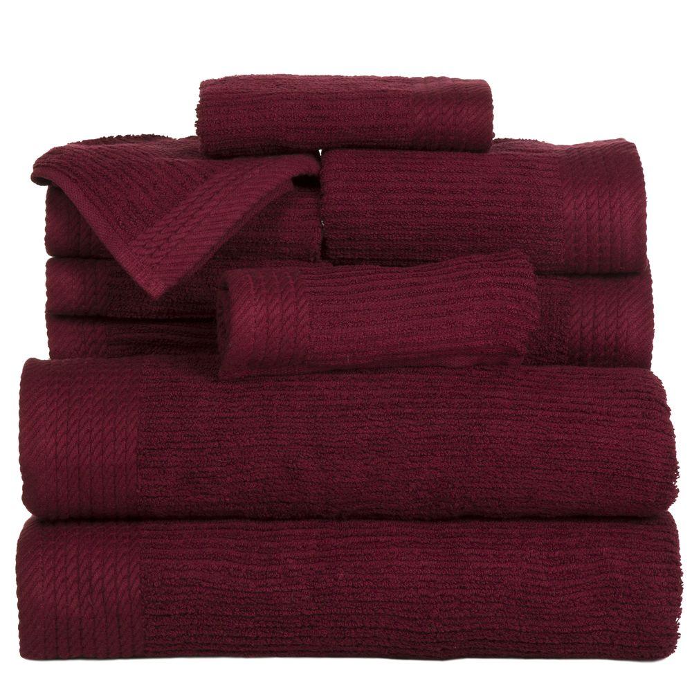 Lavish Home Ribbed Egyptian Cotton Towel Set In Burgundy 10 Piece Lavish Home Ribbed Egyptian Cotton Towel Set In Burgundy 10 Piece