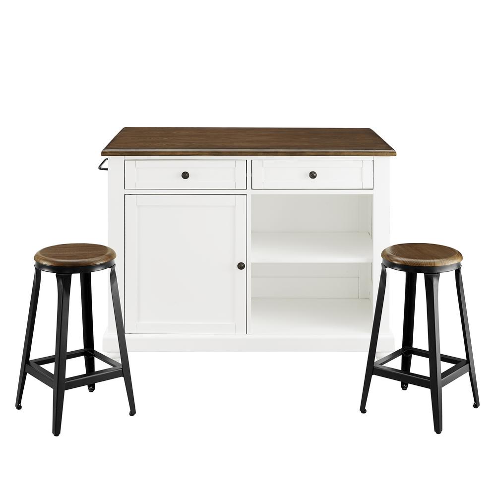 Dorel Living Petra 3 Piece White Kitchen Island With 2 Stools