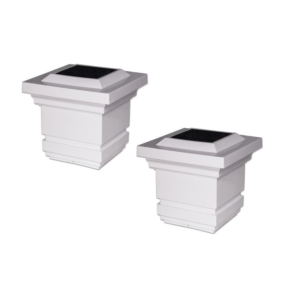 Classy Caps Classy 4 in. x 4 in. Outdoor White Vinyl LED Solar Post Cap (2Pack)SL074W The
