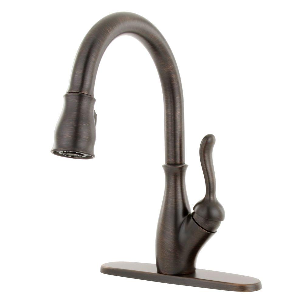 Delta Leland Single Handle Pull Down Sprayer Kitchen Faucet W   Venetian Bronze Delta Pull Down Faucets 9178 Rb Dst 64 1000 