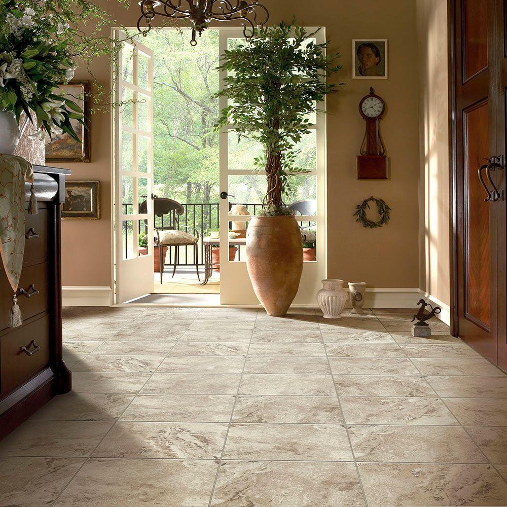 Trafficmaster Groutable 18 In X Light Travertine L And Stick Vinyl Tile 36 Sq Ft Case A8001821 The Home Depot Trafficmaster Groutable 18 In X