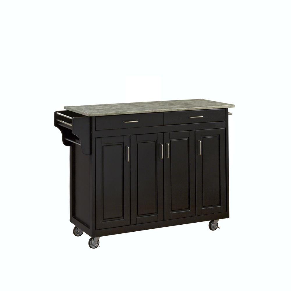HOMESTYLES Cuisine Cart Black Kitchen Cart with Black Granite Top 9001