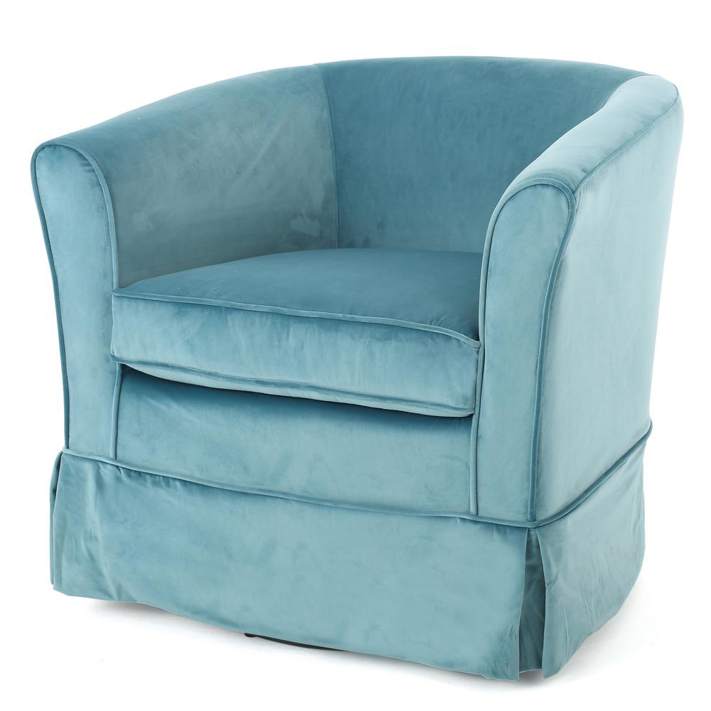 Noble House Cecilia Blue New Velvet Swivel Chair with Loose Cover