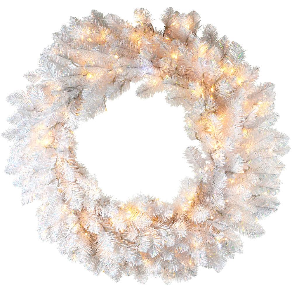 Fraser Hill Farm 2 5 Ft Icy Fir Christmas Wreath Arrangement With Cool White Led Twinkle Lights Ffif030w 1wh The Home Depot Artificial Christmas Wreaths Christmas Wreaths Artificial Wreath